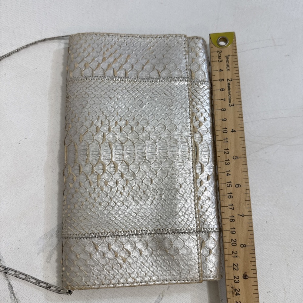 Carlos Falchi Clutch Metallic Leather Crossbody Envelope Chain Strap Purse Bag - Picture 3 of 16